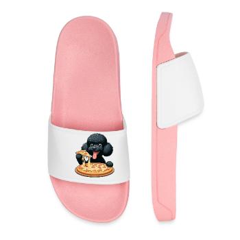 Comic Poodle with Pizza - Women’s Pool Sliders - light pink - Front
