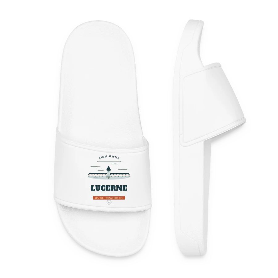 Lucerne badge on a women’s pool sliders, white
