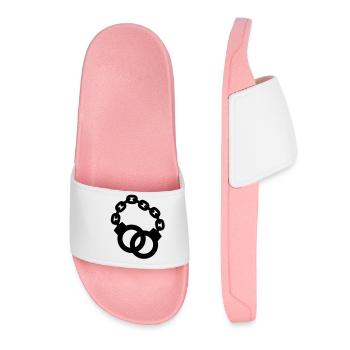 handcuffs locked together policeman or lady - Women’s Pool Sliders - light pink - Front