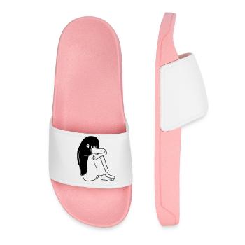Girl sitting sadly - Women’s Pool Sliders - light pink - Front