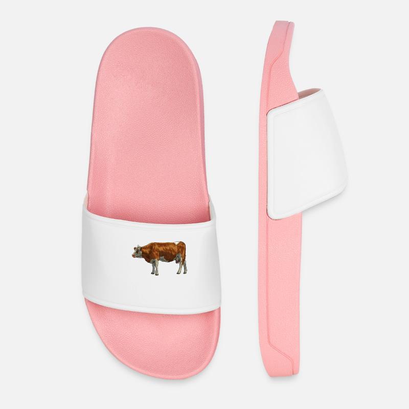 Zeichnung eines Simmental Rind - Frauen Badelatschen - Hellrosa