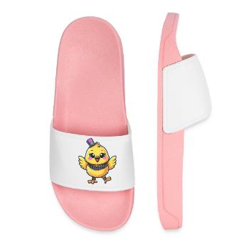 Mardi Gras Chicken and Chicks - Women’s Pool Sliders - light pink - Front