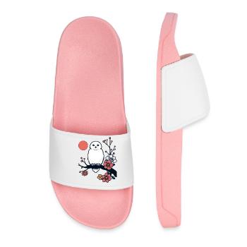 Snowy owl in spring moon night - Women’s Pool Sliders - light pink - Front
