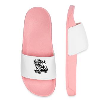 Pug Skater Classic Style Black White Tattoo - Women’s Pool Sliders - light pink - Front