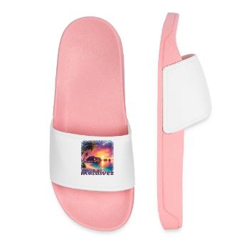 Holiday Maldives Beach Sunset Palm Trees - Women’s Pool Sliders - light pink - Front