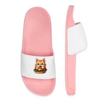 Cat Fast Food Burger Cats Hamburger Cat Lover - Women’s Pool Sliders - light pink - Front