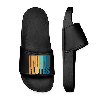 Flöte Vintage Musiker Instrument Geschenk - Frauen Badelatschen - Schwarz - Vorne