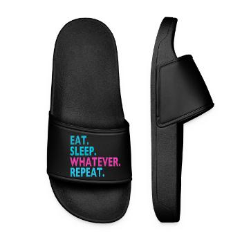 EAT SLEEP WHATEVER REPEAT / Humor / Dumme Sprüche - Frauen Badelatschen - Schwarz - Vorne