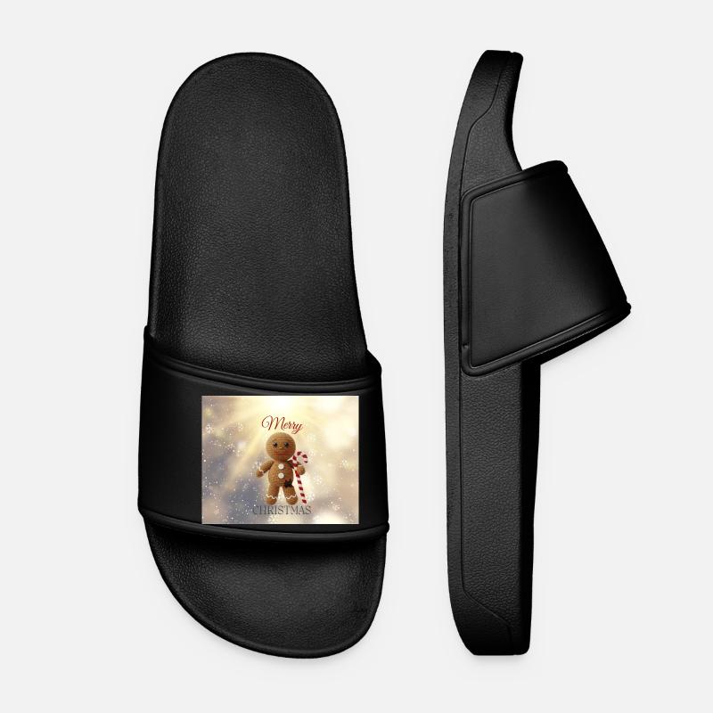 Gingerbread Man with Candy Cane Christmas - Women’s Pool Sliders - black