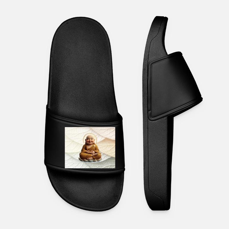 Buddha on leaf pattern - Women’s Pool Sliders - black