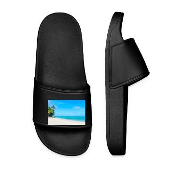 Vue sur une plage de sable des Caraïbes et limpide - Claquettes Femme - noir - Devant