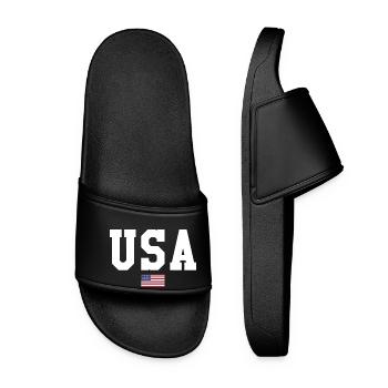 USA T-SHIRT, USA Shirt - Women’s Pool Sliders - black - Front