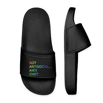 Not Antisocial Anti Idiot | Saying | Funny - Women’s Pool Sliders - black - Front