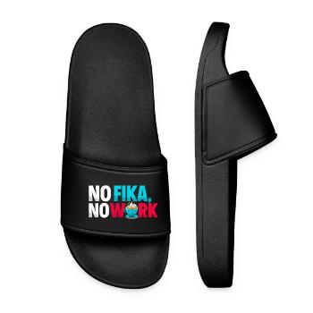 No Fika No Work - Swedish Coffee Break Typography - Women’s Pool Sliders - black - Front