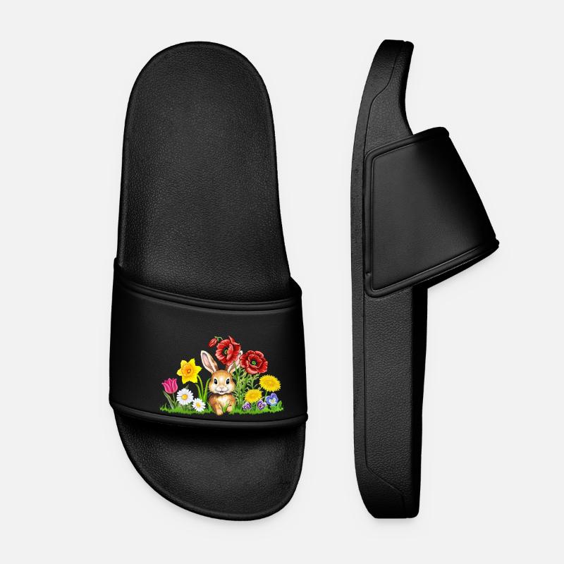 Cute bunny with flowers - Easter bunny Easter flowers - Women’s Pool Sliders - black