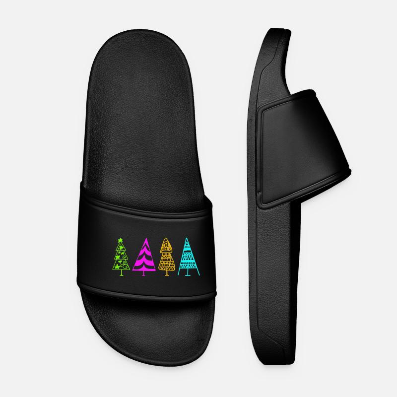 Colorful Christmas Tree Illustration - Women’s Pool Sliders - black