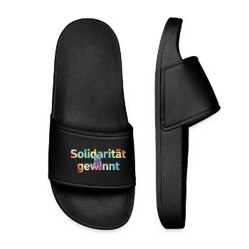 Solidarität gewinnt Statement Pride Fans LGBTQ - Frauen Badelatschen - Schwarz - Vorne