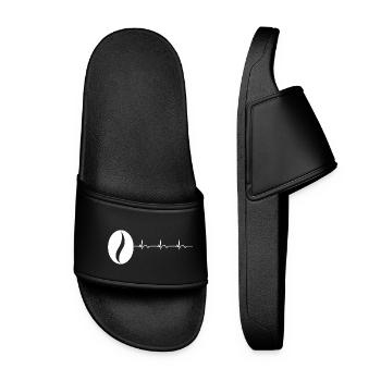 Coffee Bean Coffee Lover Coffee ECG Heartbeat - Women’s Pool Sliders - black - Front
