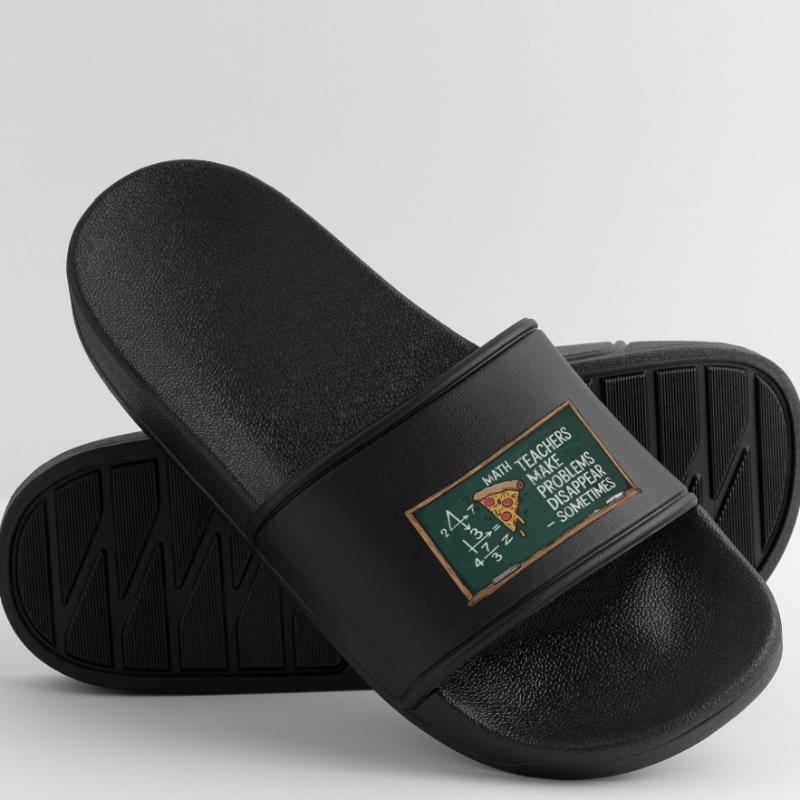 Funny Math Teacher Design Pizza & Problem Solving Women’s Pool Sliders