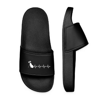 Golf Golfer Golfer Golf Bag ECG Heartbeat - Women’s Pool Sliders - black - Front