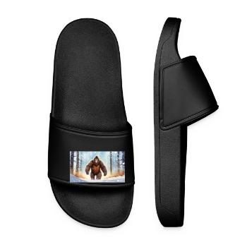 Sasquatch Bigfoot in the forest - young cute - Women’s Pool Sliders - black - Front