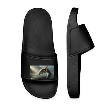 Un méchant dragon noir réaliste dans une rivière brumeuse - Claquettes Femme - noir - Devant