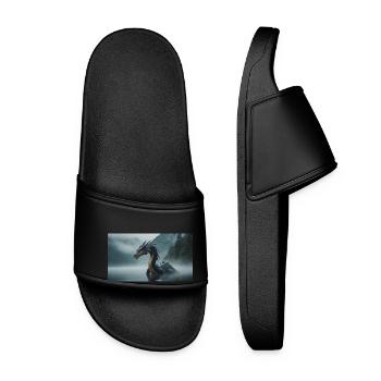 Un méchant dragon noir réaliste dans une rivière brumeuse - Claquettes Femme - noir - Devant