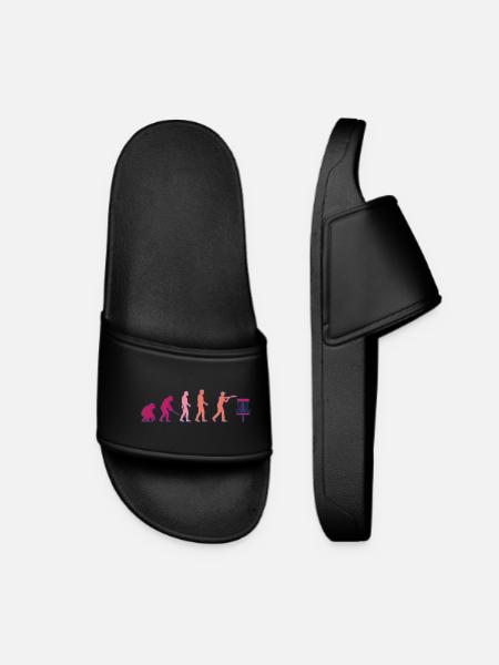 Disc Golf Evolution Lustiger Discgolfer Fliegender Disc - Frauen Badelatschen - Schwarz