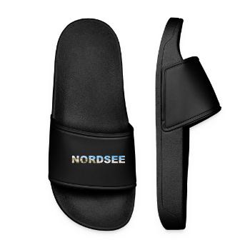 Nordsee Panorama Schriftzug - Frauen Badelatschen - Schwarz - Vorne