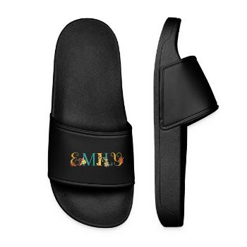 Marque EMILY Art avec des fleurs brodées - Claquettes Femme - noir - Devant
