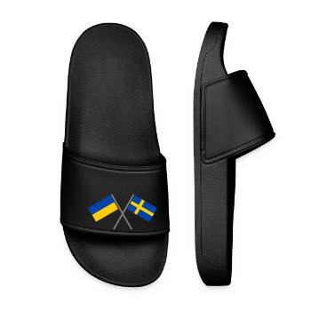 Schweden + Ukraine - Frauen Badelatschen - Schwarz - Vorne