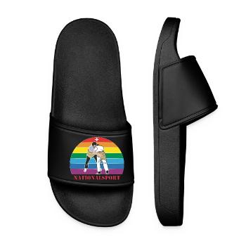 Schweizer Schwinger Schwingen im Vintage  Design - Frauen Badelatschen - Schwarz - Vorne