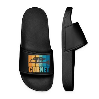 Cornet Vintage Musician Instrument Gift - Women’s Pool Sliders - black - Front