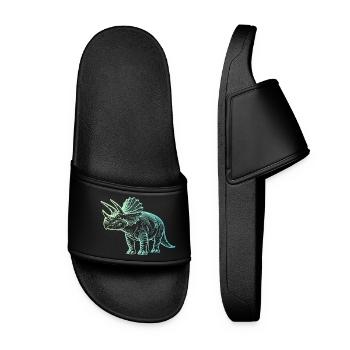 Triceratops Dinosaur Drawing Gradient Blue Green - Women’s Pool Sliders - black - Front