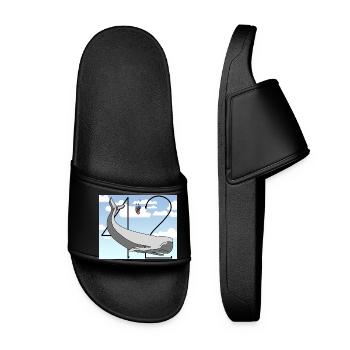 H2G2 Fan Art. Sperm whale and petunia falling. 42 - Women’s Pool Sliders - black - Front
