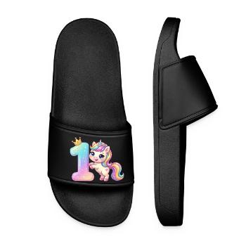 Je suis 1 fille licorne Kawaii Anniversaire - Claquettes Femme - noir - Devant