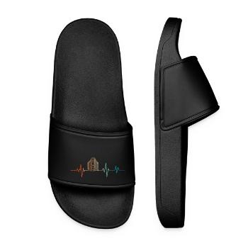 Retro heartbeat sketch building - Women’s Pool Sliders - black - Front