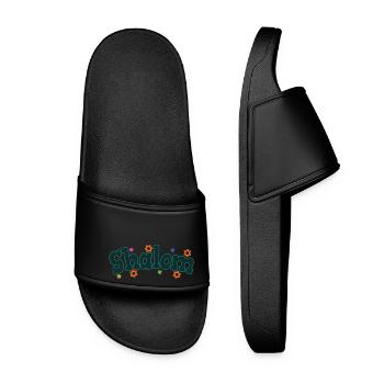 Shalom Peace & Harmony Jewish Holiday Gifts - Women’s Pool Sliders - black - Front
