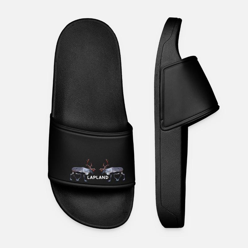 Lapland reindeer pair with text motifs - Women’s Pool Sliders - black