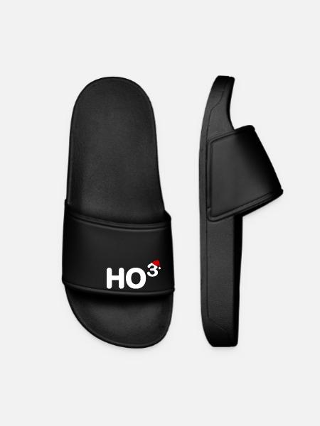 Ho Ho Ho hoch 3 - Weihnachtsmann Nikolaus Motiv - Frauen Badelatschen - Schwarz