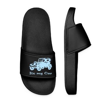 Oldtimer motiv mit Schrift - Frauen Badelatschen - Schwarz - Vorne