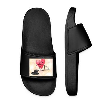 Heart Motif with Line Art Coffee Mug in Love - Women’s Pool Sliders - black - Front