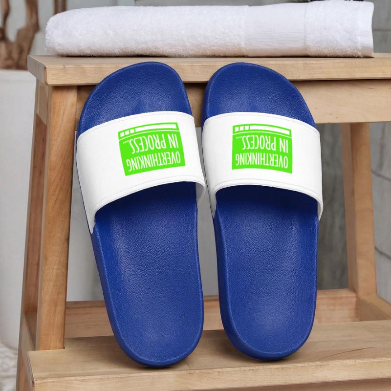 Overthinking In Process Funny Brooding Saying Logo Women’s Pool Sliders