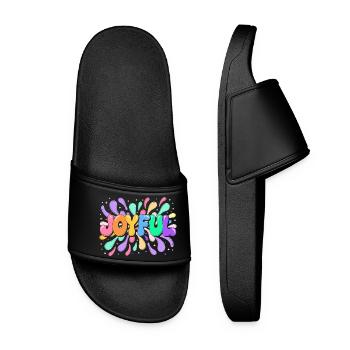 Happy lettering in colorful shards - Women’s Pool Sliders - black - Front
