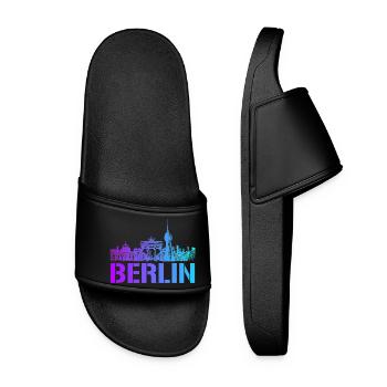 Berlin Skyline mit Berliner Wahrzeichen - Frauen Badelatschen - Schwarz - Vorne