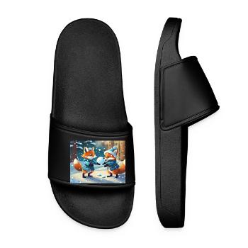mignon petit renard démon vie quotidienne - jouer à la neige - Claquettes Femme - noir - Devant