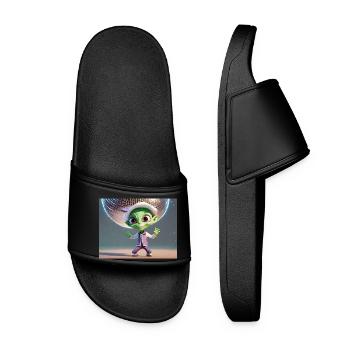 niedliche kleine grüne retro vintage alien tanzen - Frauen Badelatschen - Schwarz - Vorne