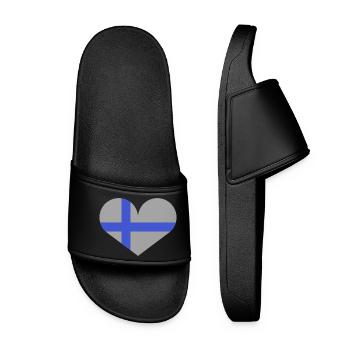 Finnish flag in the shape of a heart - Women’s Pool Sliders - black - Front