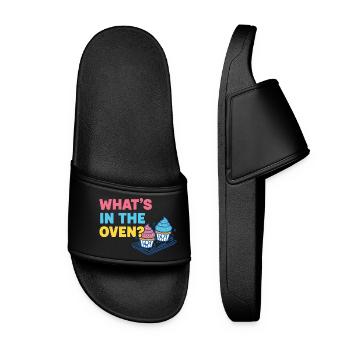Gender Reveal Whats In The Oven Baby Shower - Women’s Pool Sliders - black - Front