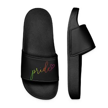 Pride Regenbogen Farben Schrift - Frauen Badelatschen - Schwarz - Vorne